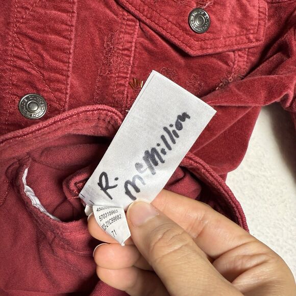 Chicos Red Velvet Jean Jacket Womens Size 1 (8/10) Embroidered Holiday Boho - Picture 5 of 8